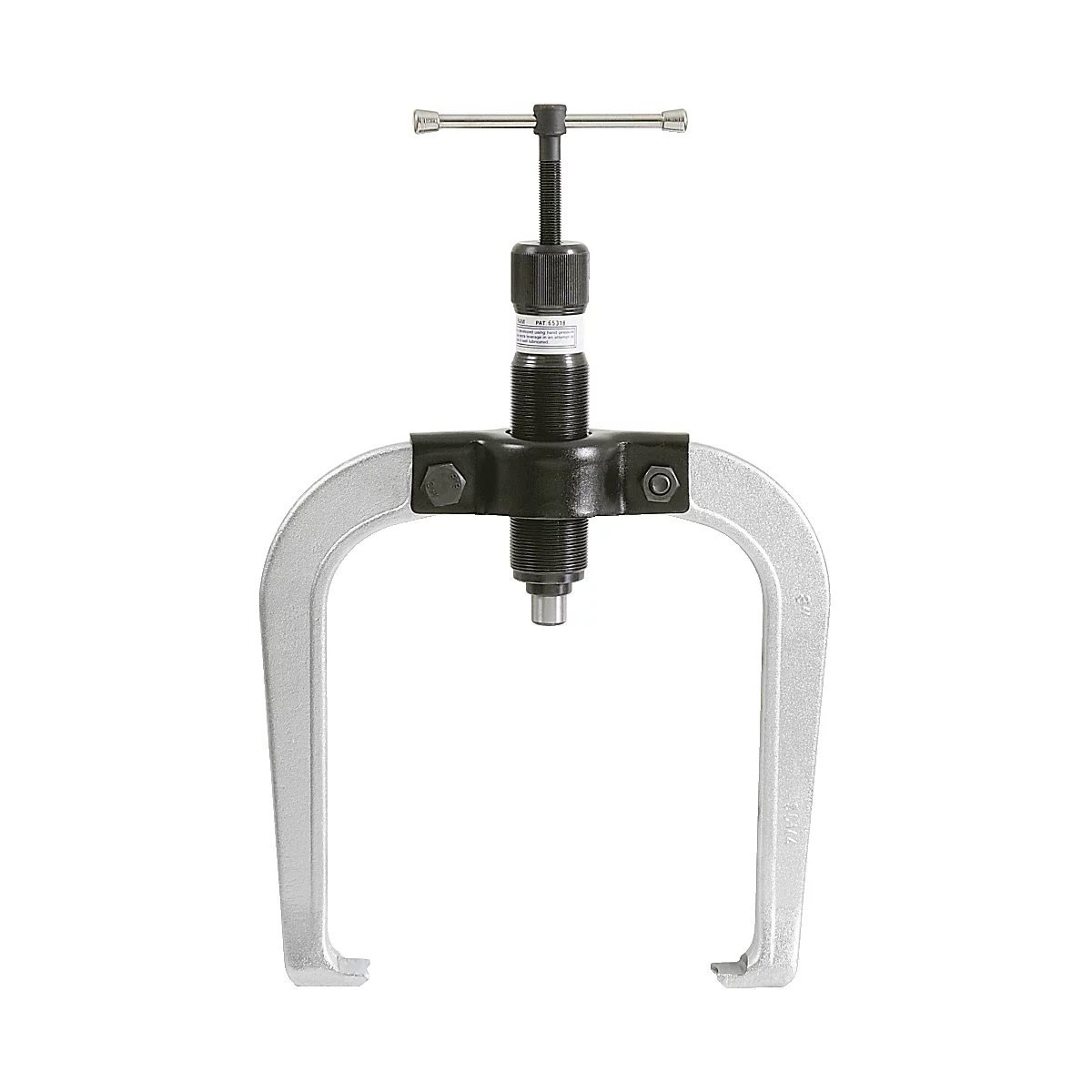 Werkzeug mit zwei Armen und einer Spindel zum Herausziehen von Teilen.